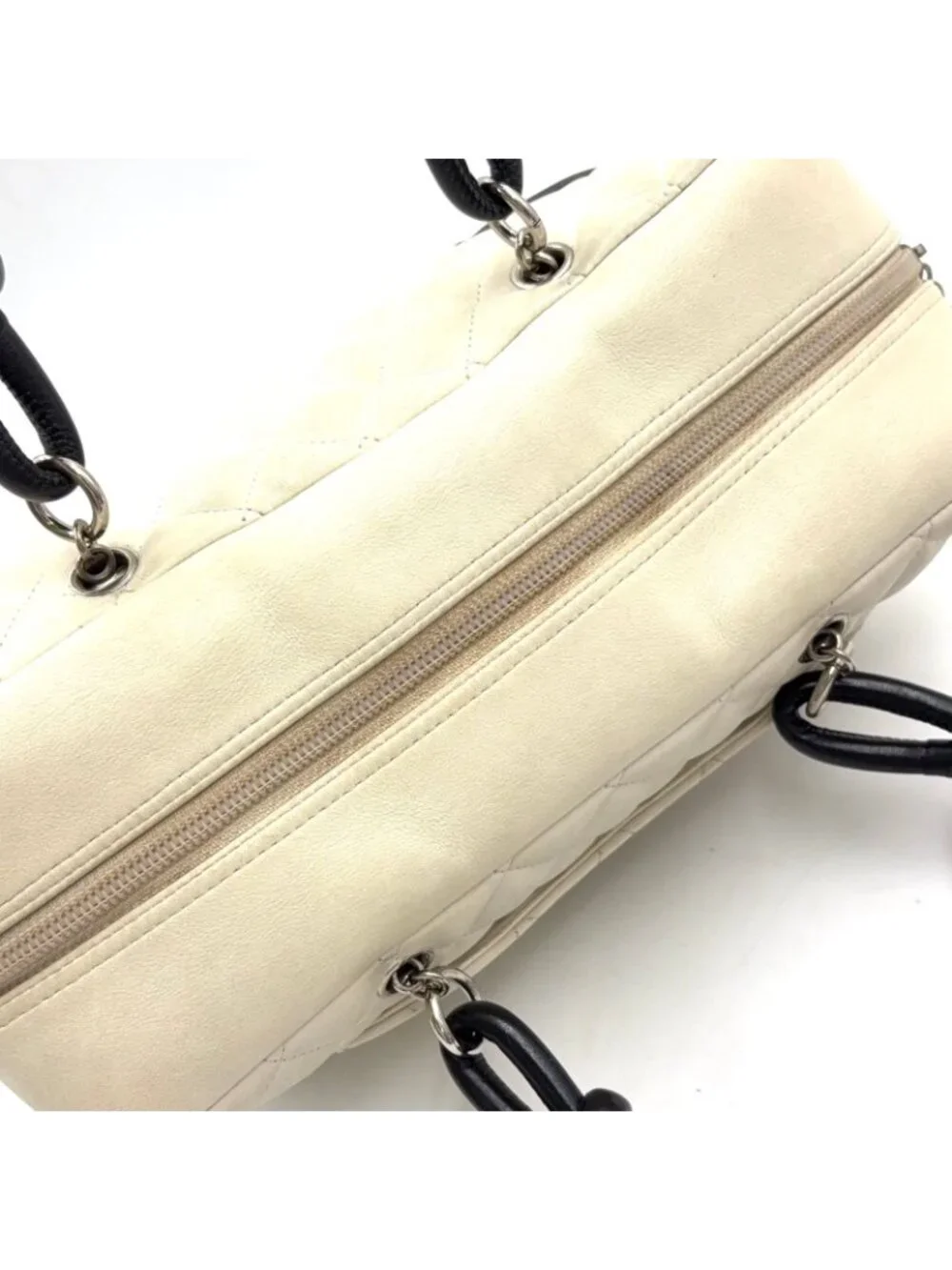 Chanel Cambon Line Bowling Lambskin Black White Shoulder Bag Silver